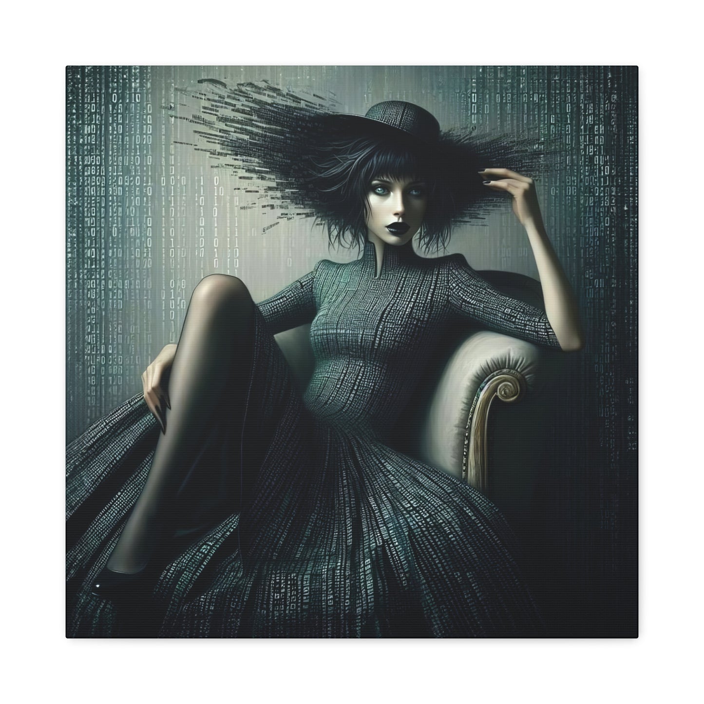 Matrix High Fashion Women Dressed in Matrix Dress and Hat Print on Canvas Gallery Wraps - 5 Sizes