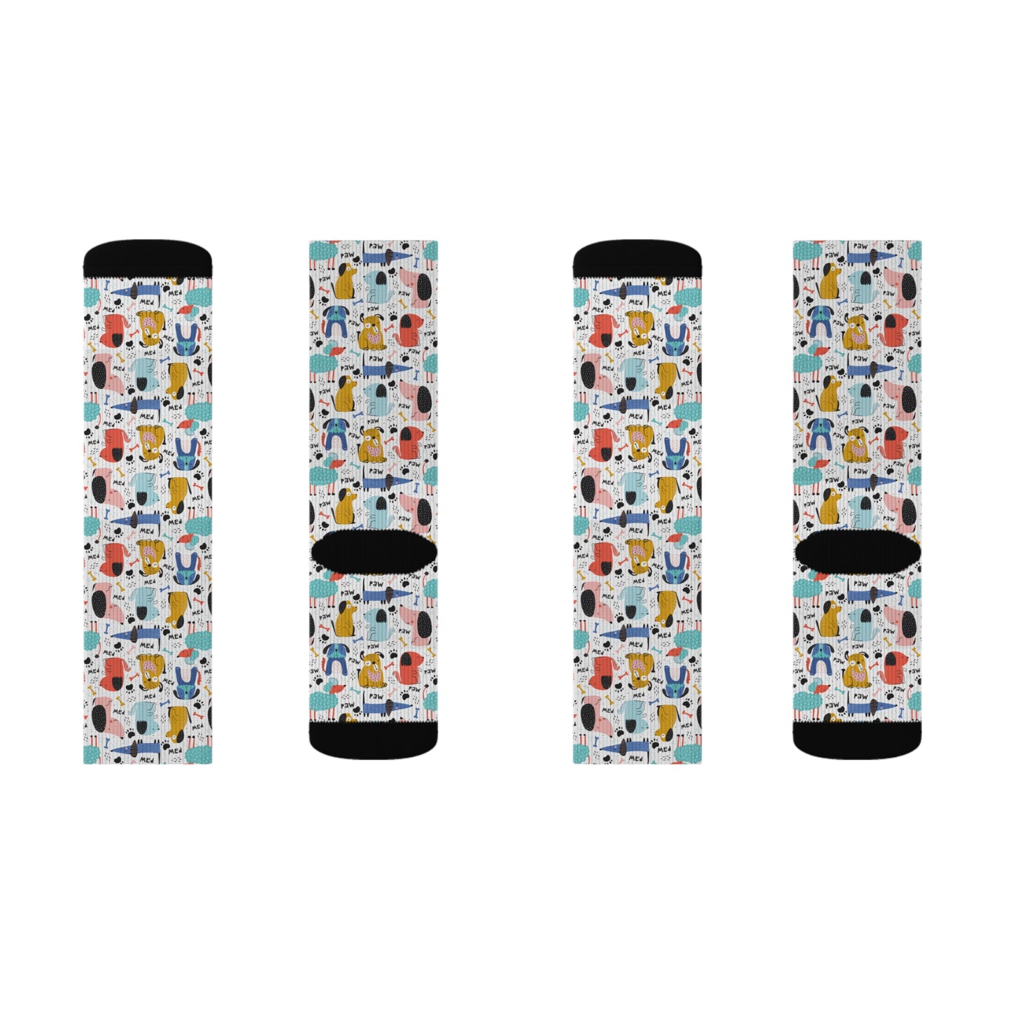 Playful Pups: Colorful Cartoon Dogs Ribbed Crew Socks