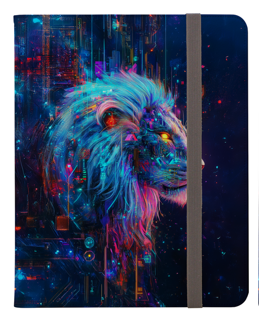 Futuristic Cybernetic Lion Art Vibrant Tech-Inspired Ipad Pro 11 & Pro 12.9 Protective Case and Pencil Holder