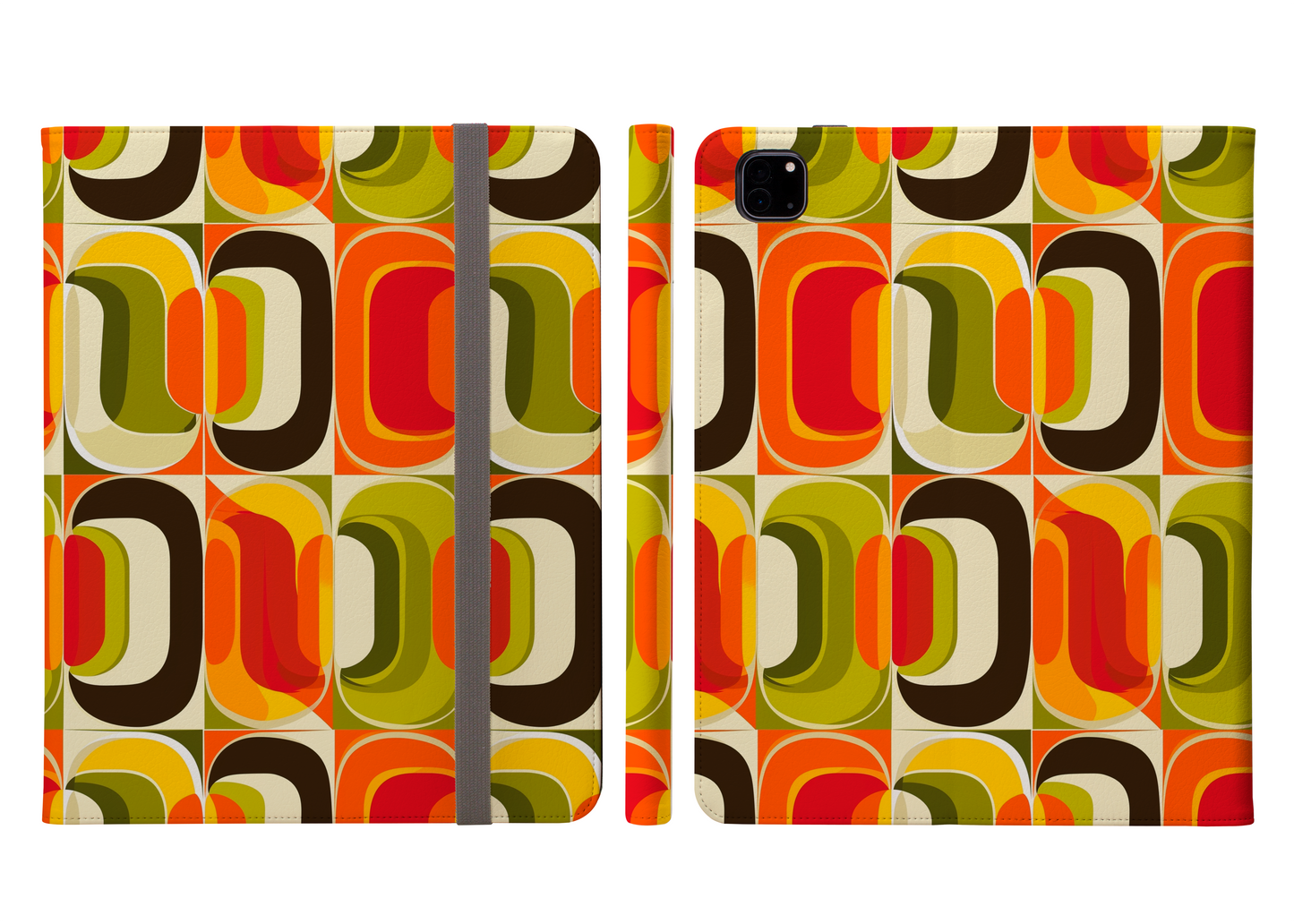 Vintage Vibes Retro 70s Geometric Pattern in Orange, Green and Brown Tones Protective iPad Pro 11 & Pro 12.9 Protective Case and Pencil Holder