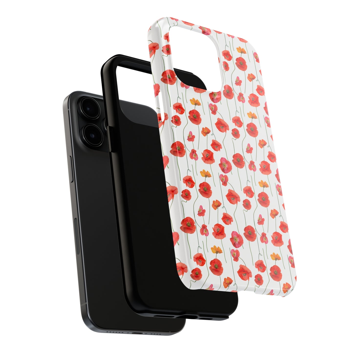 Vivid Elegance: Bright Red Poppies on a White Background Iphone Tough Phone Case