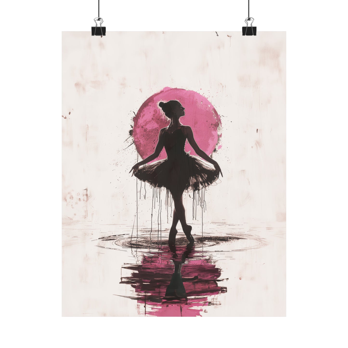 Enchanting Performance: Ballerina Dancing Amidst Pink Sunlight and Gentle Rain Print on Matte Poster - 11 Sizes