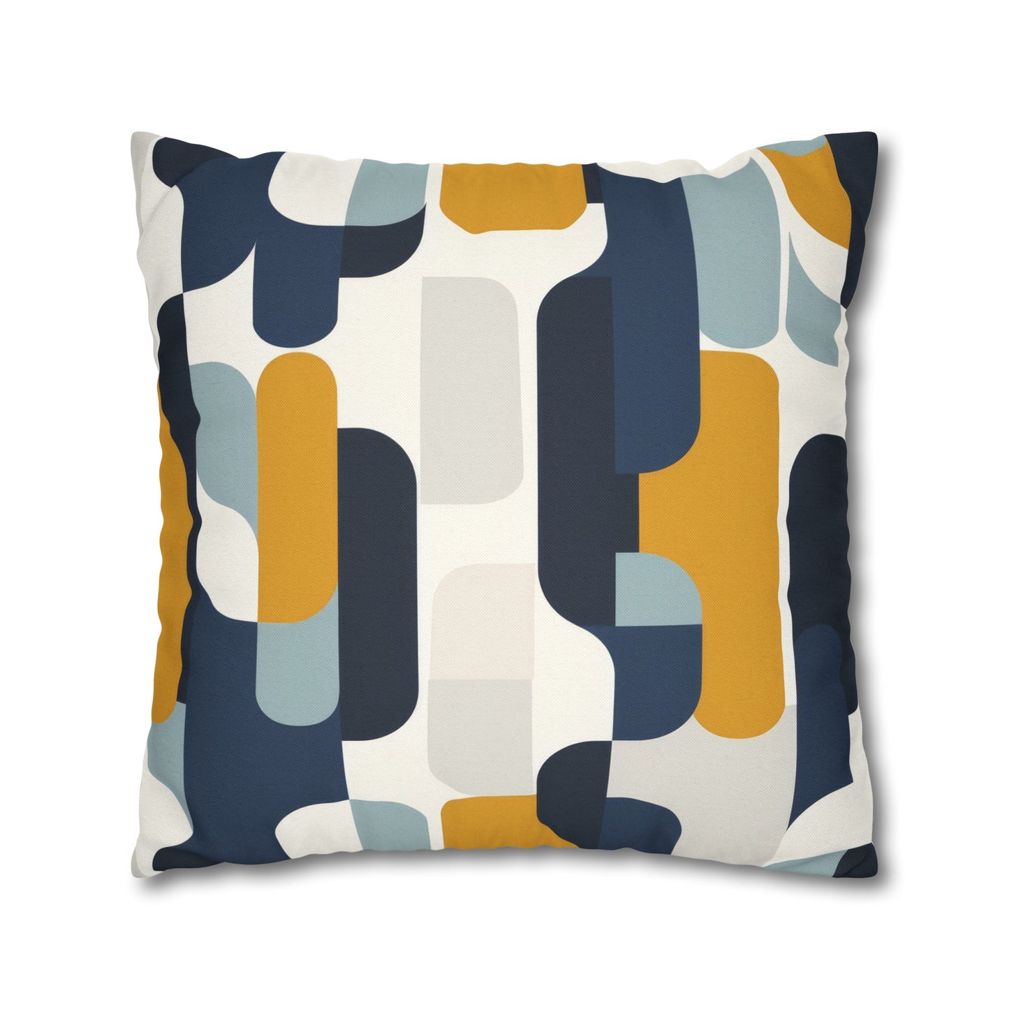 Modern Retro with Bold Geometric Pattern in Mustard and Navy Spun Polyester Square Pillowcase 4 Sizes