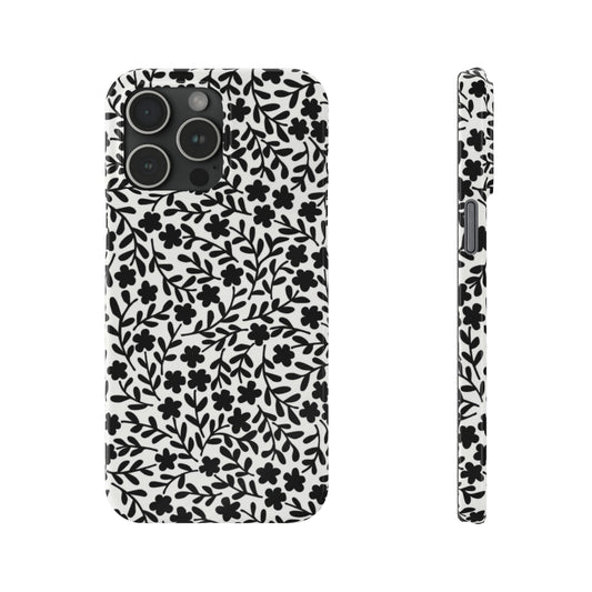 Black & White Floral Design Iphone 15-12 Slim Phone Case