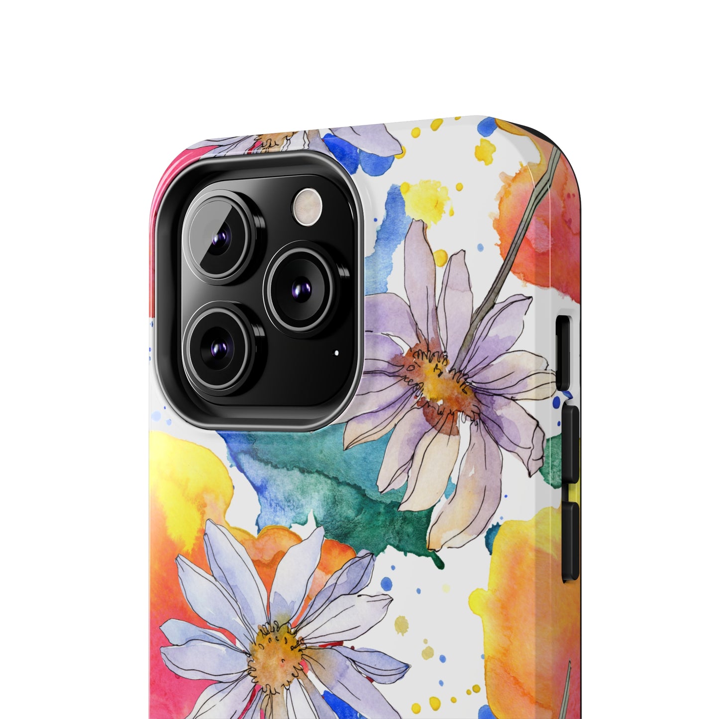 Large Colorful Watercolor Daisy Design Iphone Tough Phone Case