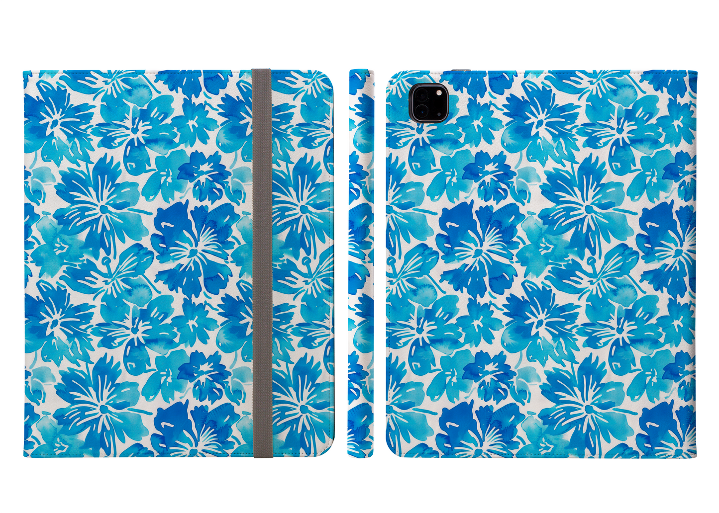 Tranquil Tropics Soft Blue Tropical Flowers Protective iPad Pro 11 & Pro 12.9 Protective Case and Pencil Holder