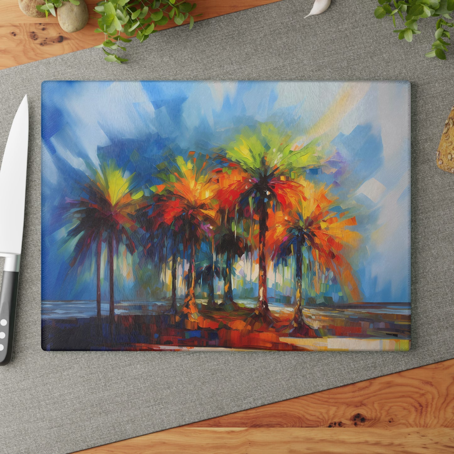 Dynamic Palmettos Abstract Depiction of South Carolina's Iconic Trees  - Glass Cutting Board  8" x 11" and 11" x 15"