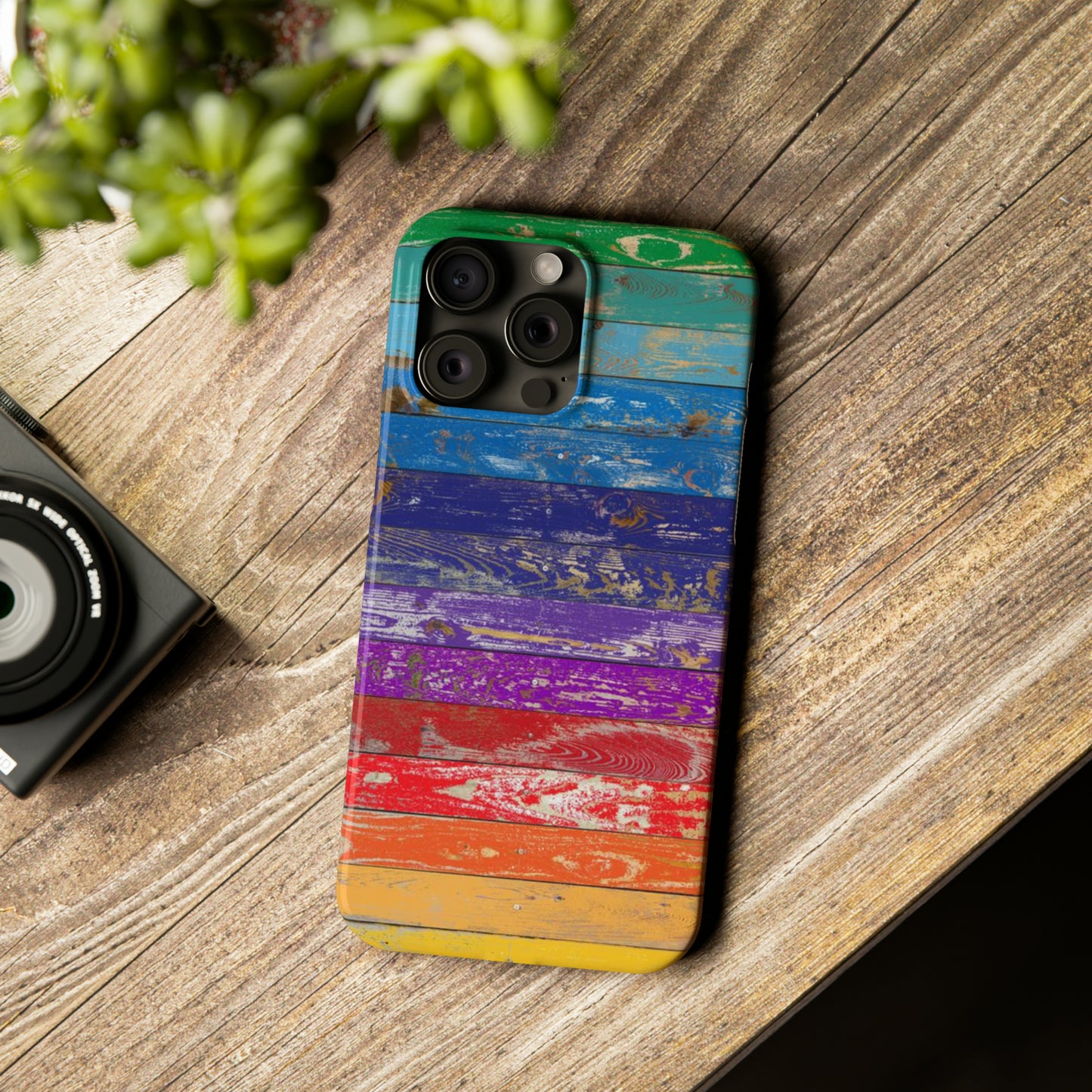 Rainbow Wood Planks Iphone 15-12 Slim Phone Case