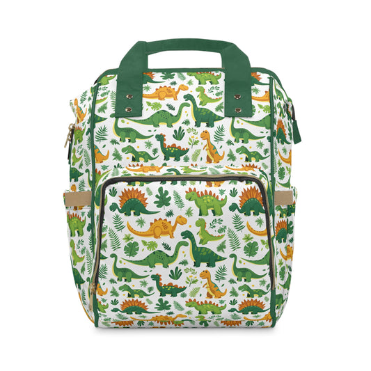 Jurassic Joy: Playful Dinosaurs in Lush Greens and Deep Golds Multifunctional Diaper Backpack