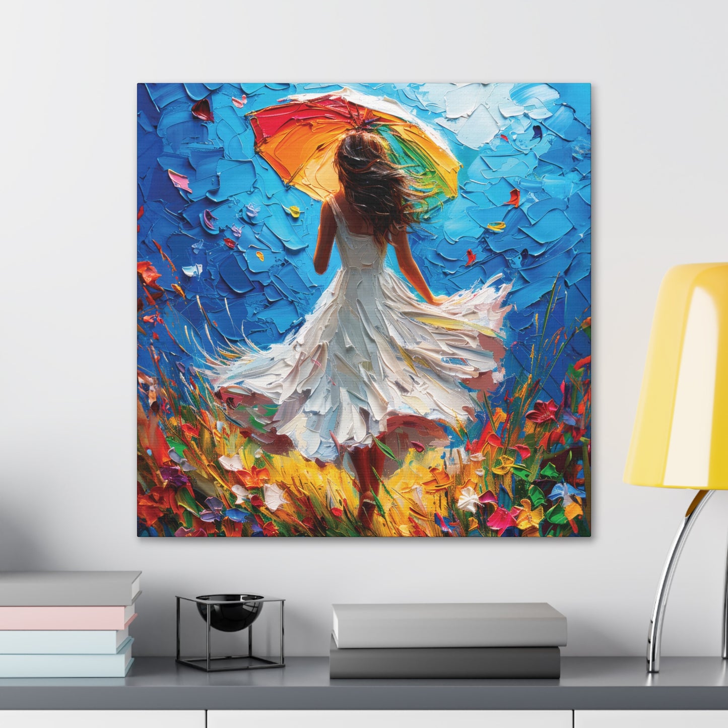 Spring Storm with Women Dancing in Field of Vibrant Spring Flowers Oil Painting Print on Canvas Gallery - 12 Sizes