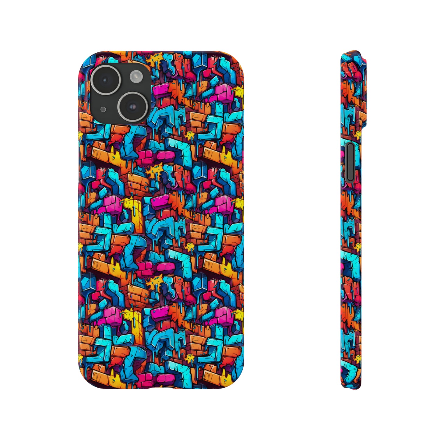 3D Rainbow Colored Graphic Blocks Design Iphone 15-12 Slim Phone Case