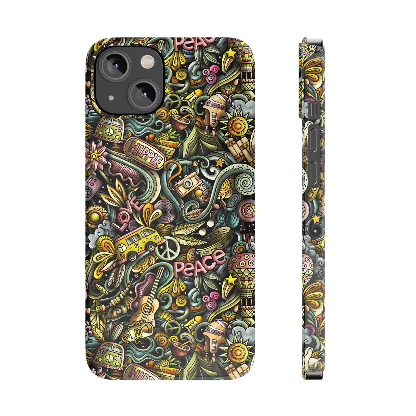 Peace, Love & VW Fun Cartoon Design Iphone 15-12 Slim Phone Case