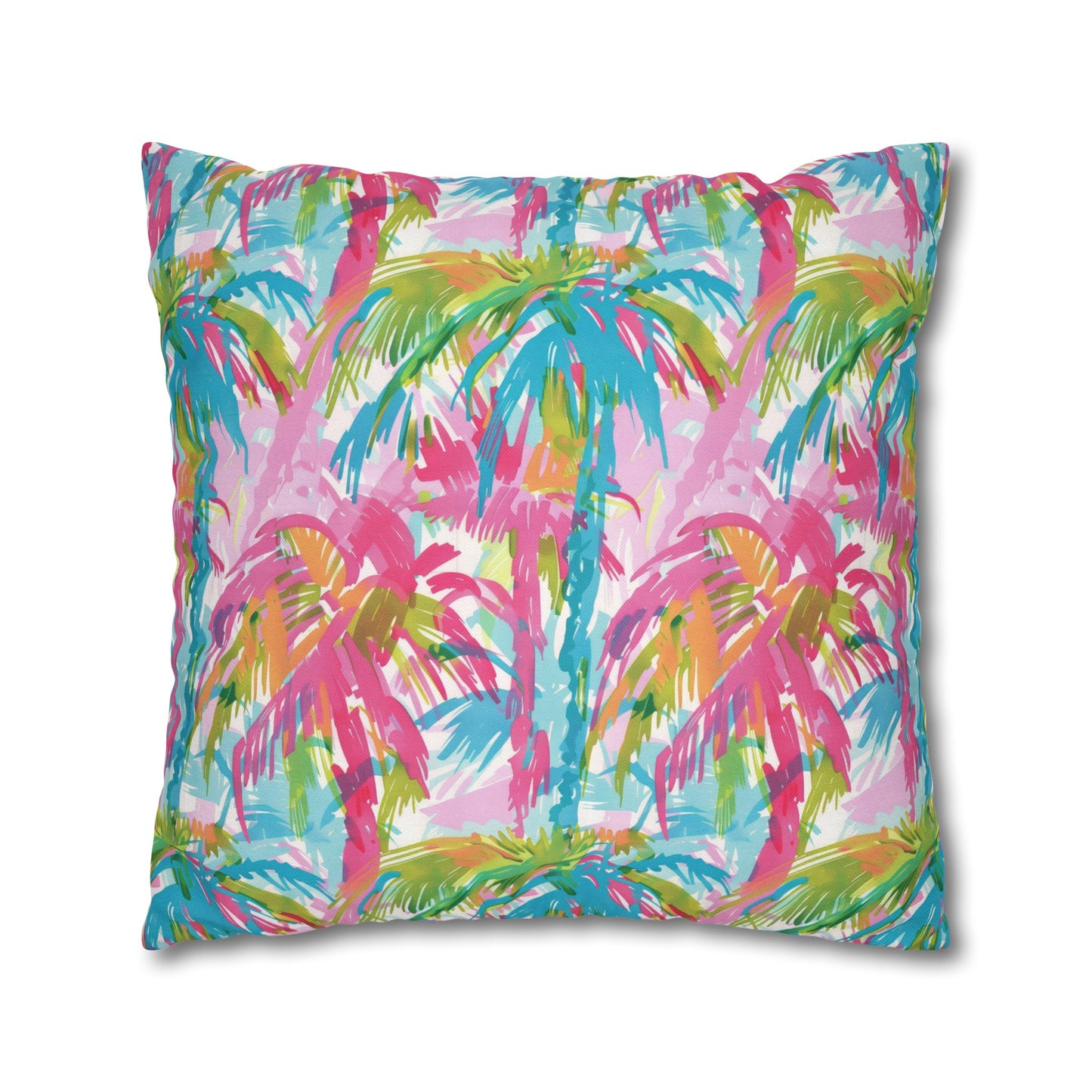 Pastel Paradise: Palm Trees in Soft Blues, Pinks, and Greens Spun Polyester Square Pillowcase 4 Sizes