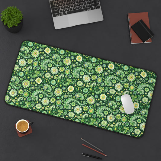 Emerald Oasis in Lush Paisley and Floral Mandala in Soothing Green Tones Extended Gaming Mouse Pad Desk Mat - 3 Sizes