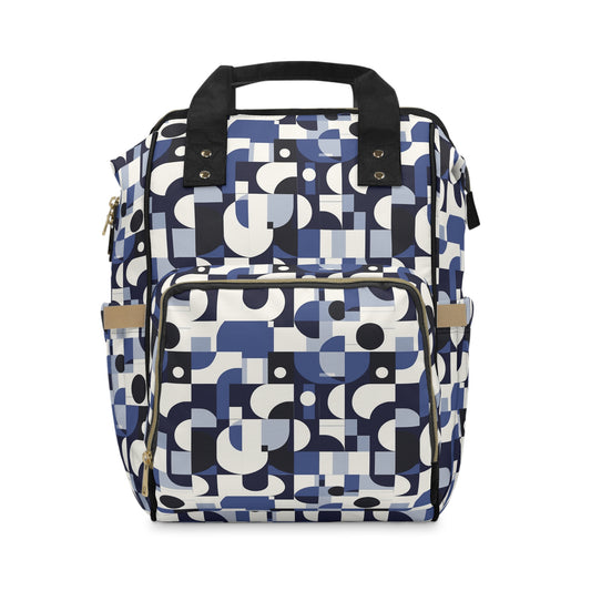 Navy Blue and White Mid-Century Modern Design Multifunctional Diaper Backpack