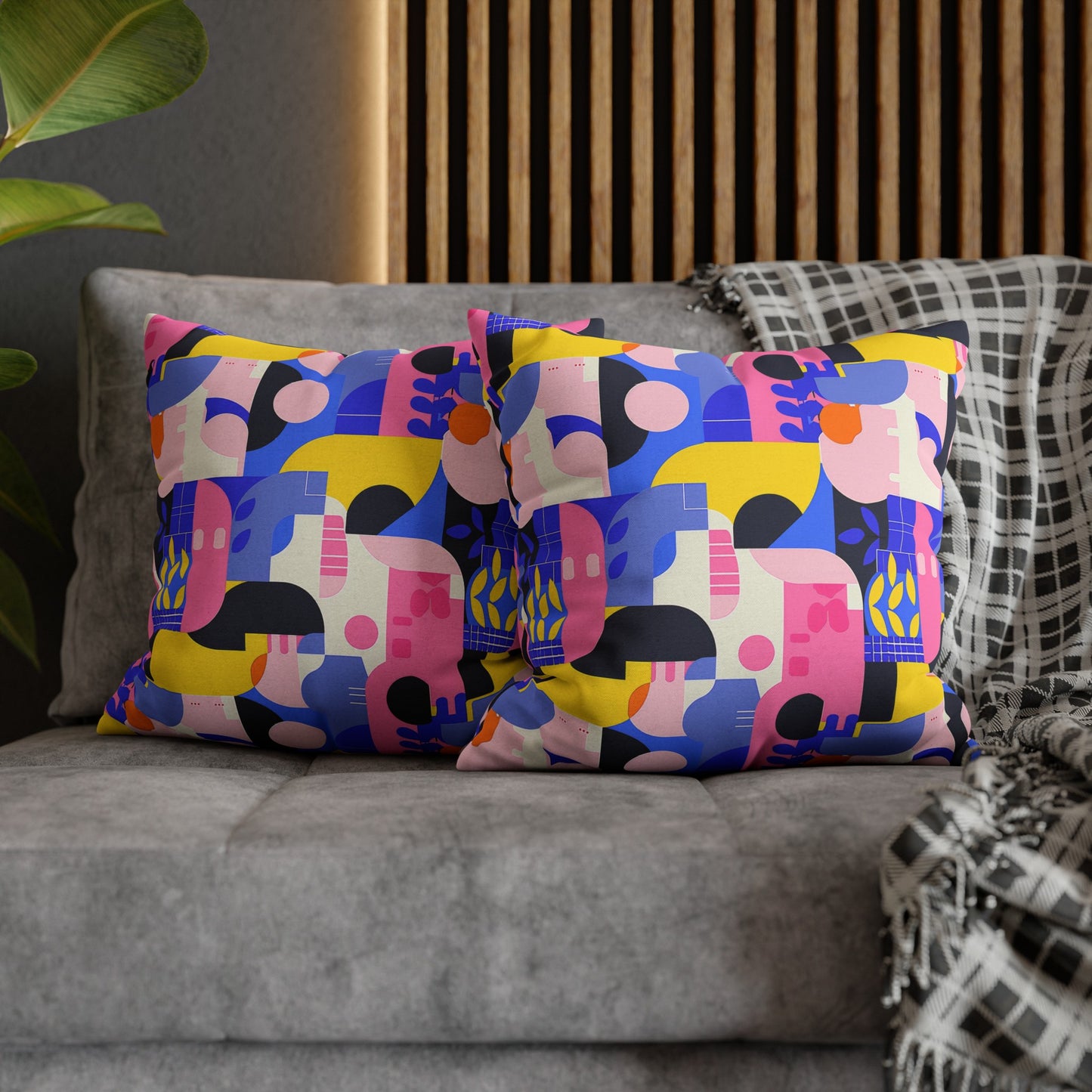 Pop Art in Vibrant Bold Geometric Colors Spun Polyester Square Pillowcase 4 Sizes