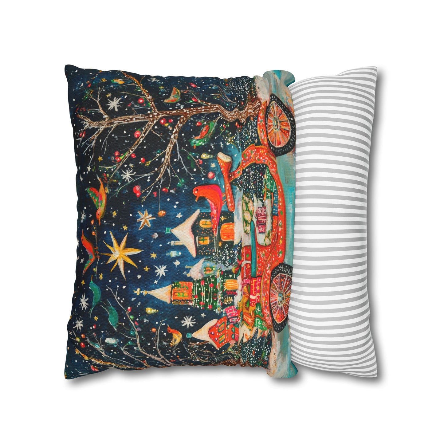 Yuletide Express Festive Scooter Filled with Gifts Spun Polyester Square Pillowcase 4 Sizes