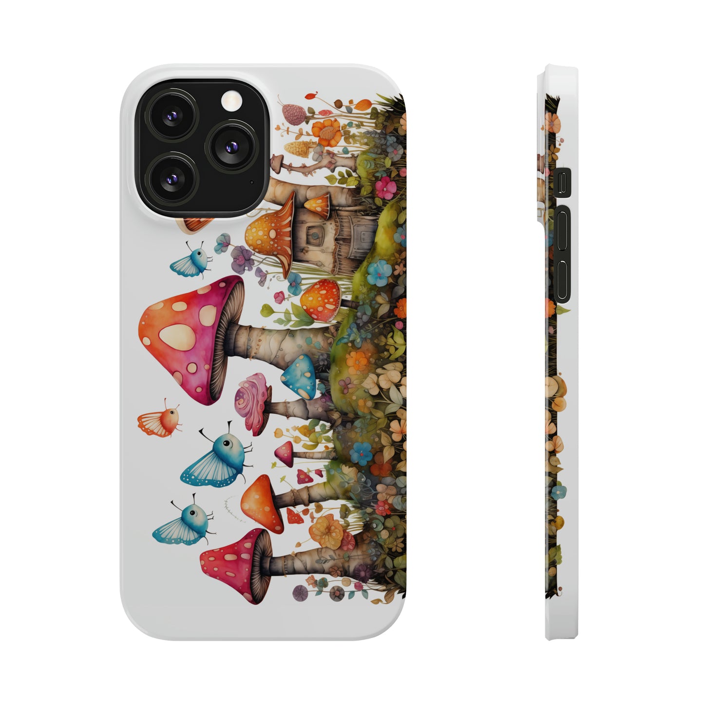 Enchanting Mushroom Cottage Adorned with Butterflies and Toadstools Iphone 15-12 Slim Phone Case