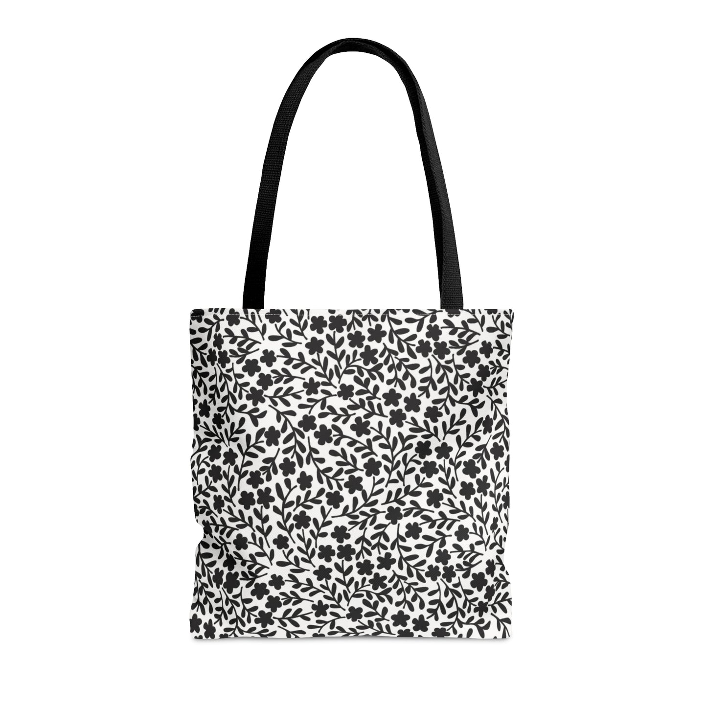 Delicate Simplicity: Tiny Black and White Floral Design - Canvas Tote 3 Sizes