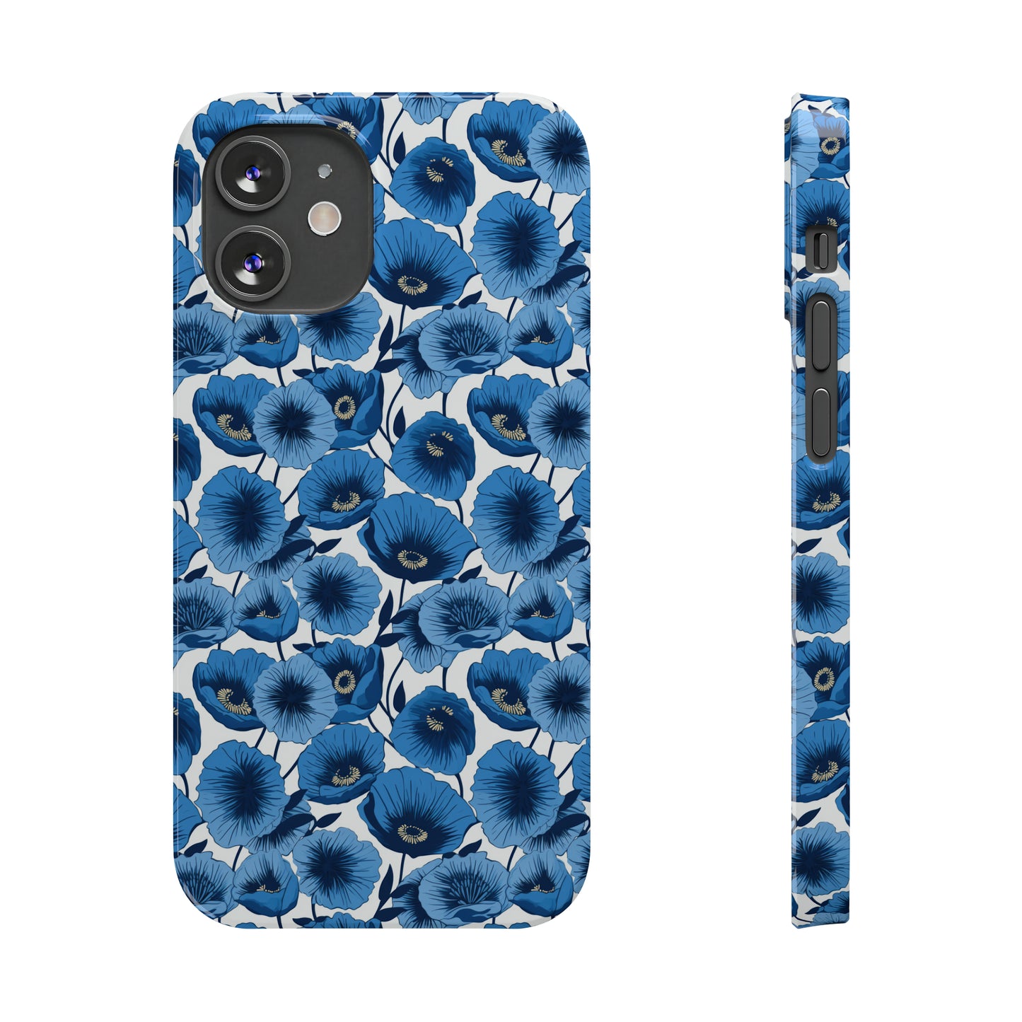 Vivid Blooms Bright Blue Poppies Design Iphone 15-12 Slim Phone Case