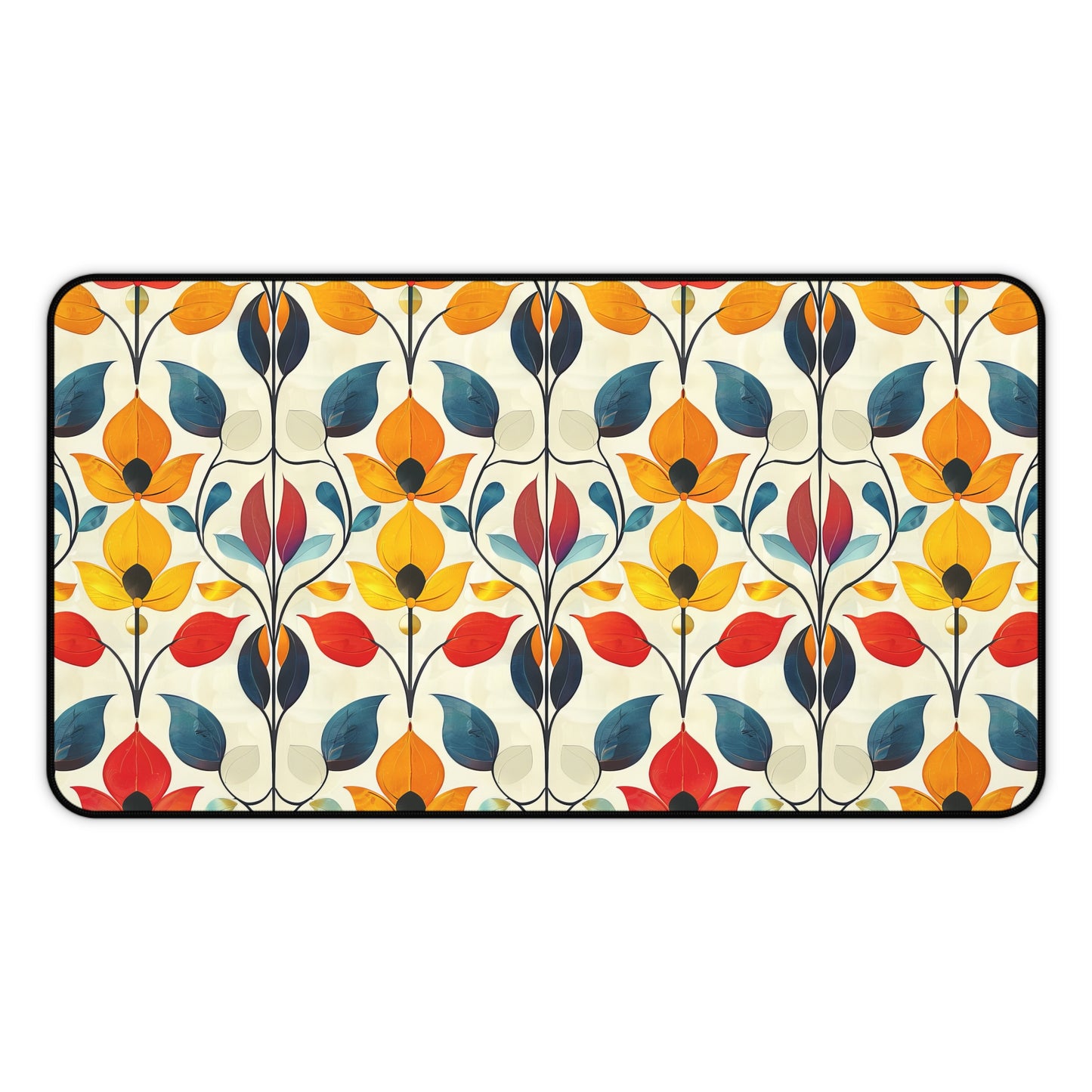 Retro Art Nouveau Vibrant Multicolored Blossoms Gaming Mouse Pad  Desk Mat  - 3 Sizes