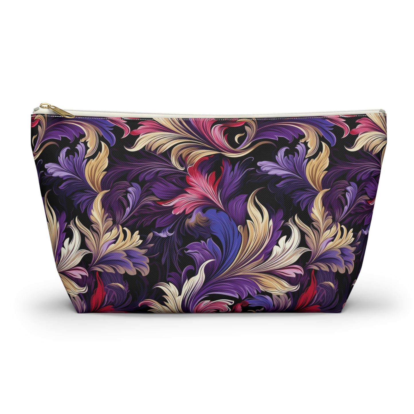 Purple, Gold & Pink Floral Swirls of Foliage Design - Makeup & Accessory Bag 2 Sizes