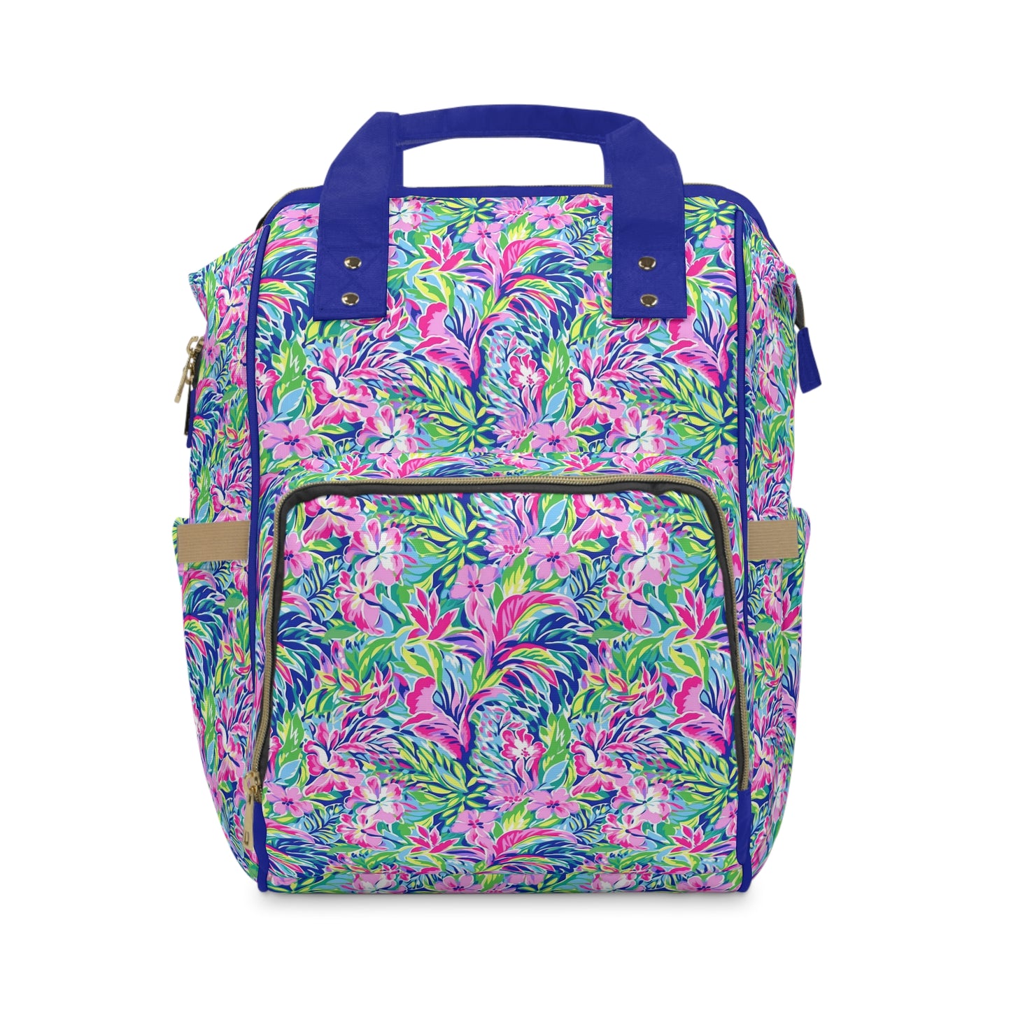 Tropical Serenity: Pink, Green, and Blue Watercolor Floral Delight Multifunctional Diaper Backpack