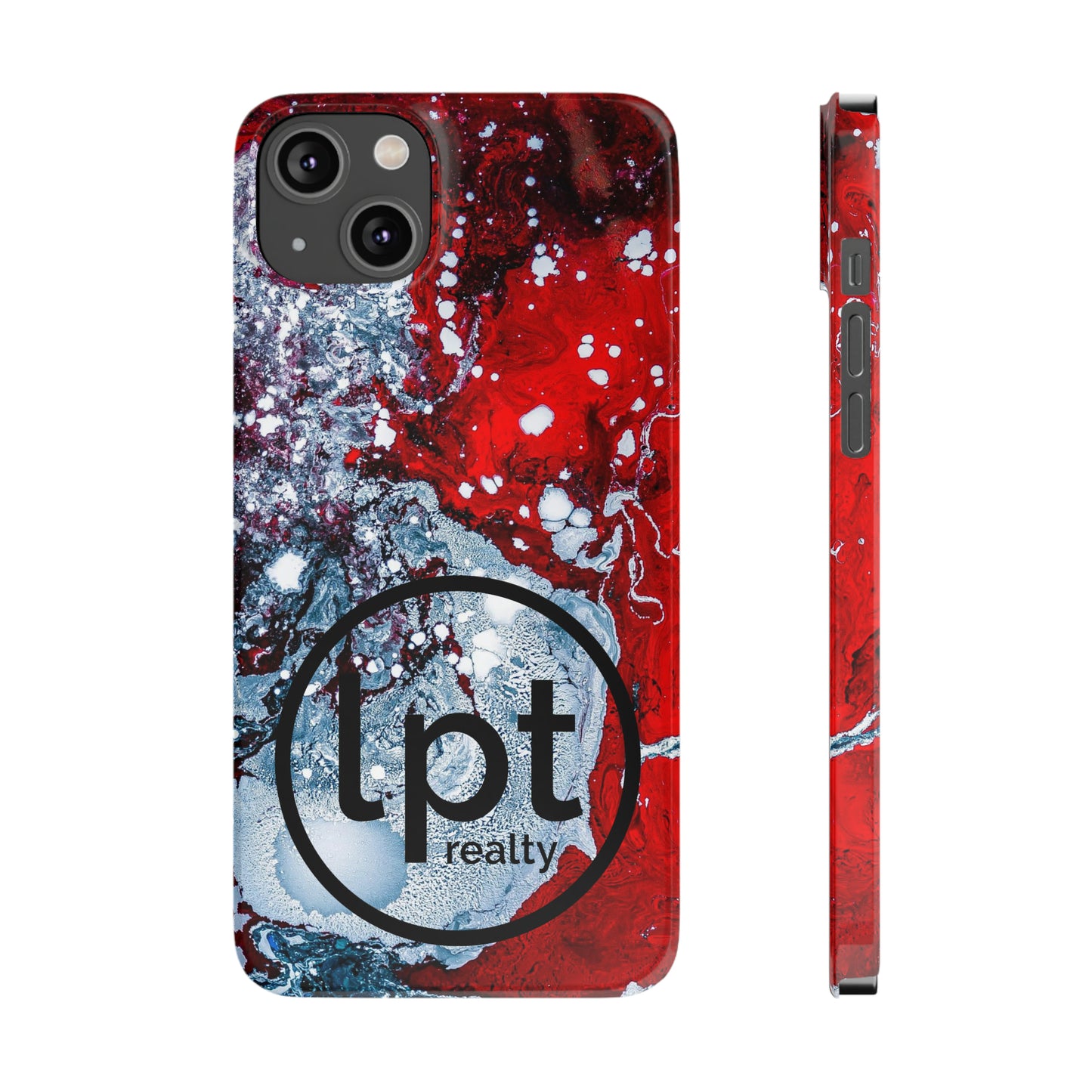 LPT Realty Logo -  Red, Black and White Alcohol Ink Design Iphone 15-12 Slim Phone Case