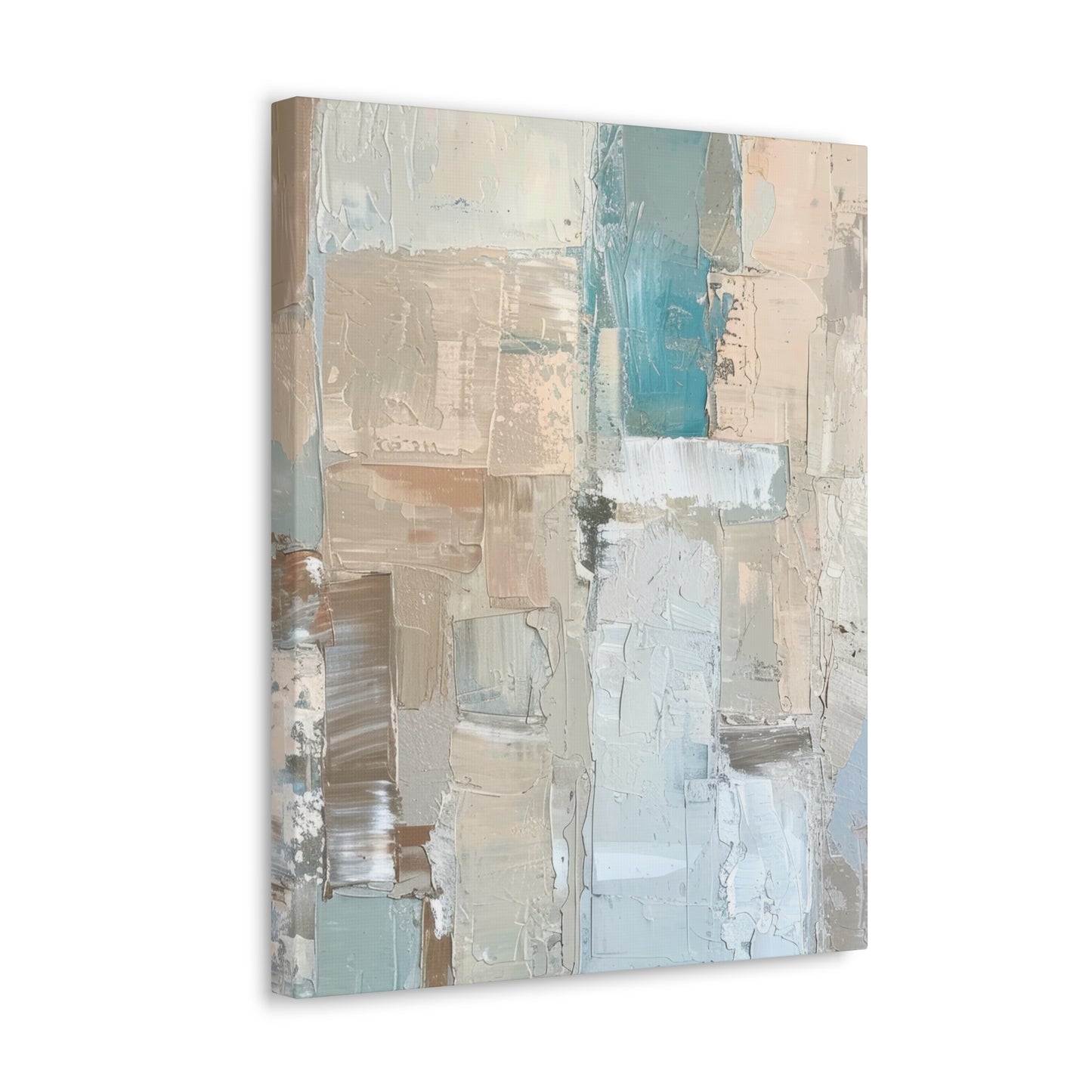 Bold Contrasts Abstract Grey Teal and Tan Color Blocking with Bold, Heavy Strokes Print on Canvas Gallery - 13 Sizes