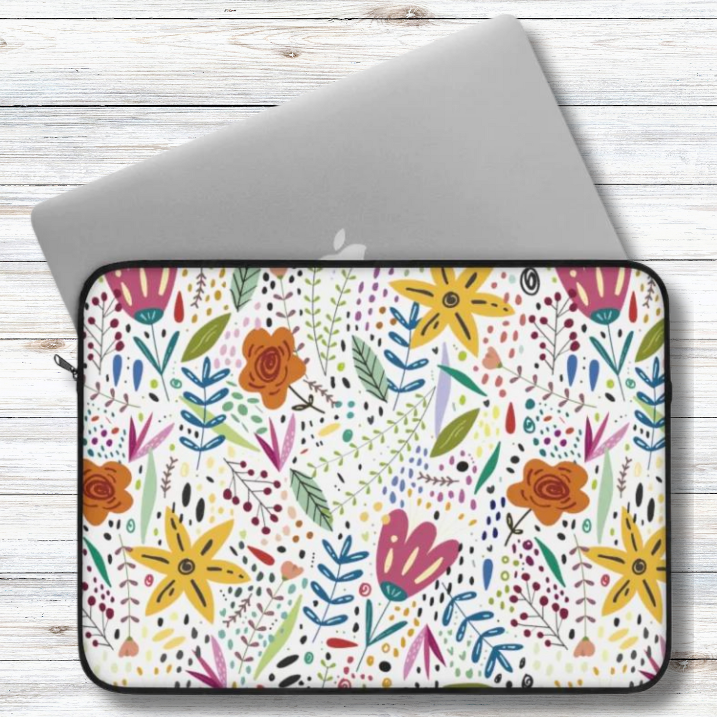 Springtime Splendor: Hand-Drawn Flowers Bursting with Vibrant Colors Design - Laptop or Ipad Protective Sleeve 3 Sizes