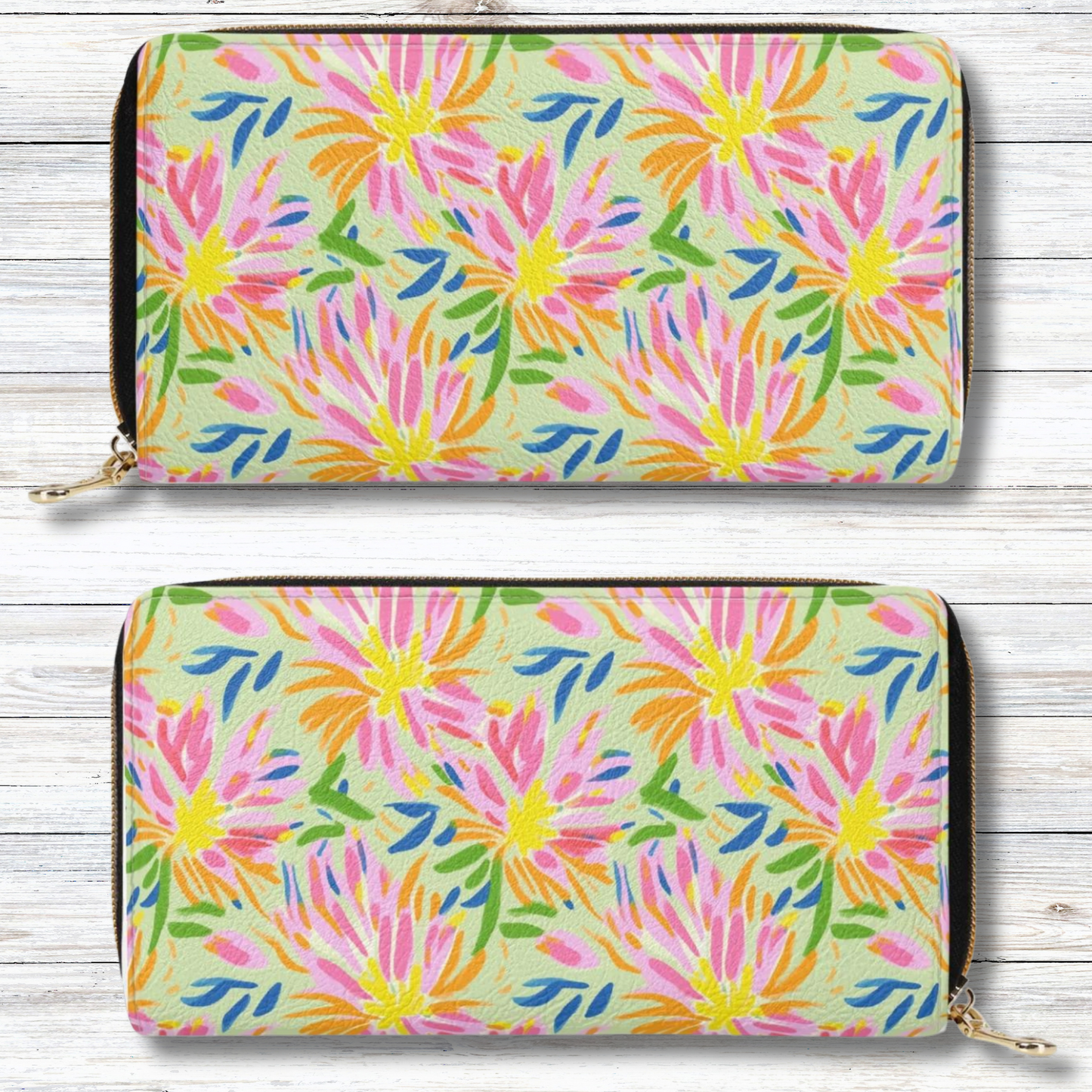 Blossoms in Bloom: Watercolor Pink and Yellow Flower Bursts Design Leather Wallet (PU)