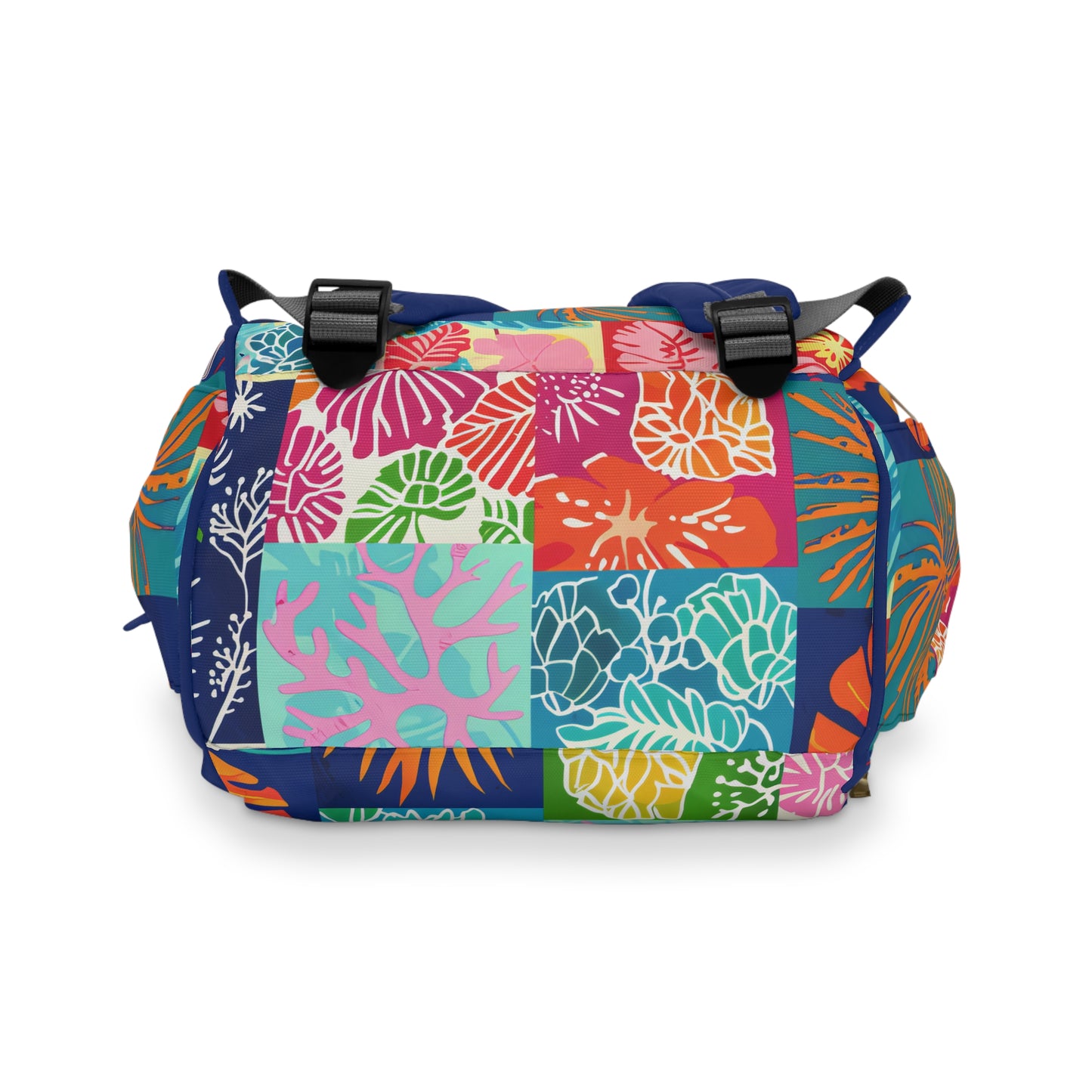 Vibrant Mosaic of Tropical Unique Shapes and Hues, from Vivid Oranges to Deep Blue Leaves and Flowers Multifunctional Diaper Backpack