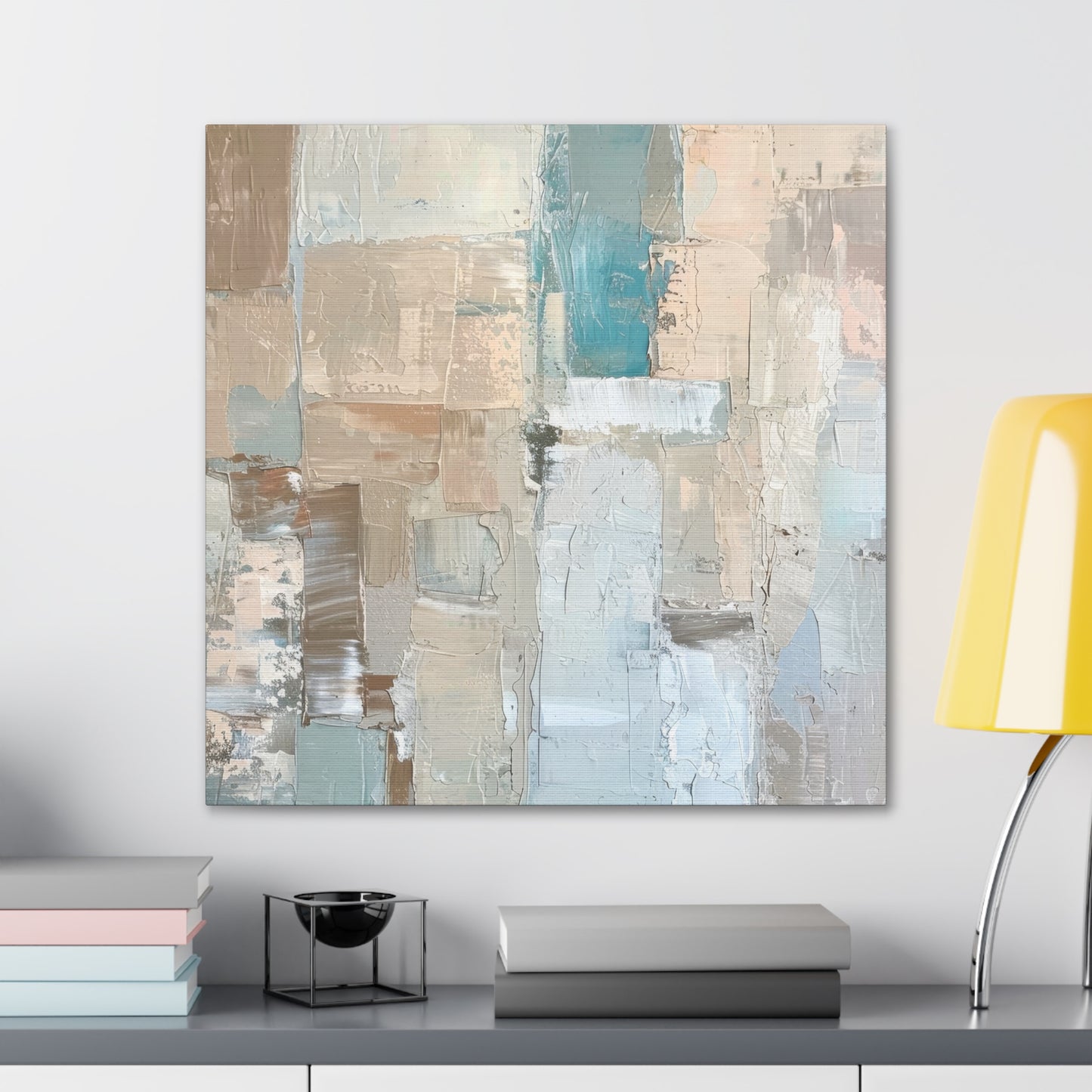 Bold Contrasts Abstract Grey Teal and Tan Color Blocking with Bold, Heavy Strokes Print on Canvas Gallery - 13 Sizes