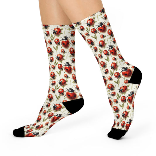 Whimsical Watercolor Ladybugs Cushioned Crew Socks