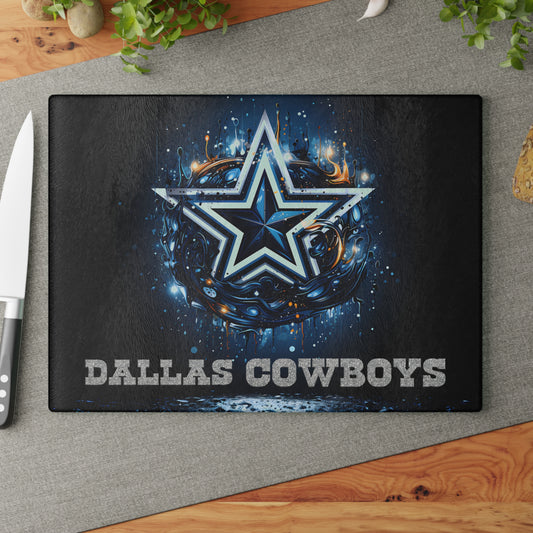 Dallas Cowboys Star Football Abstract Design - Glass Cutting Board  8" x 11" and 11" x 15"