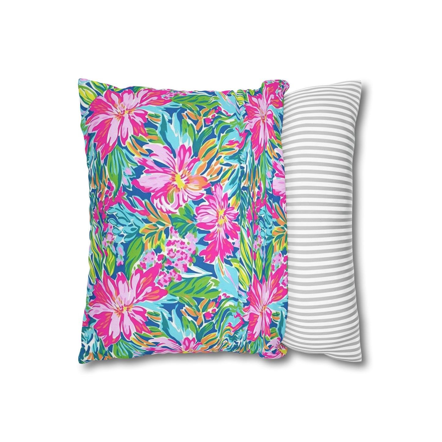 Sunlit Symphony: Large Blooms of Pink, Blue, and Green in Watercolor Spun Polyester Square Pillowcase 4 Sizes