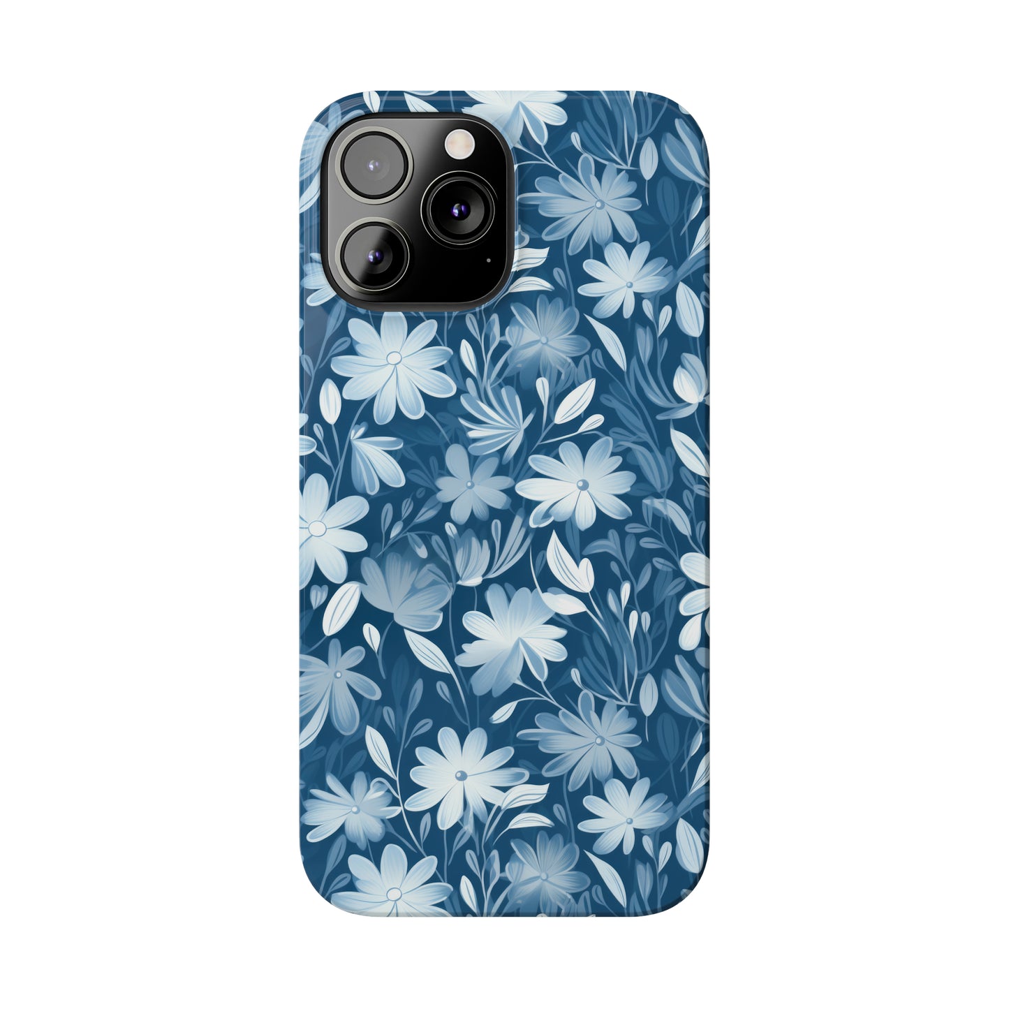 Gentle Elegance: Soft Muted Blue Flower Design Iphone 15-12 Slim Phone Case