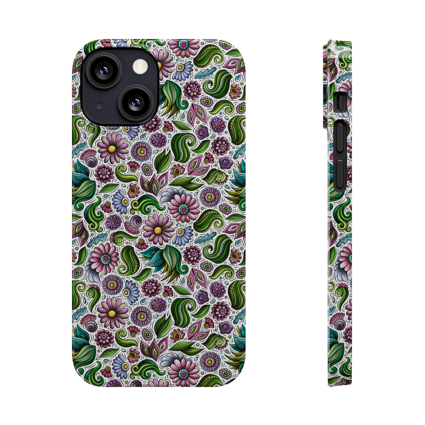 Purple & Pink Daisy Floral Print Iphone 15-12 Slim Phone Case