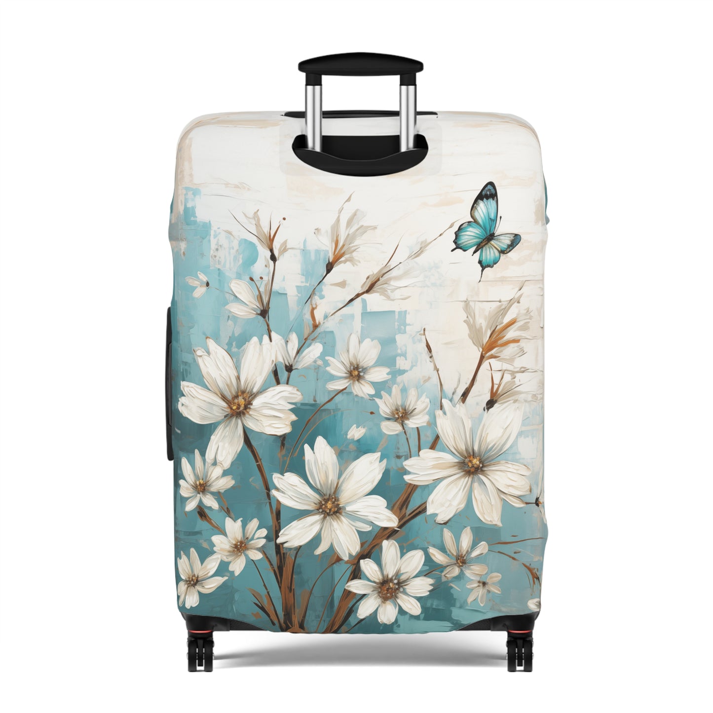 Rustic Farmhouse White and Teal Wild Daisies and Butterflies  - Luggage Protector and Cover 3 Sizes