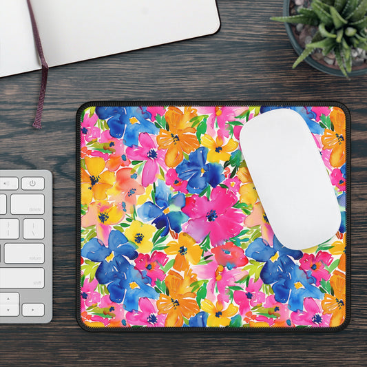 Springtime Kaleidoscope: Multi-color Watercolor Blossoms in Bloom Gaming Mouse Pad with Finished Edges