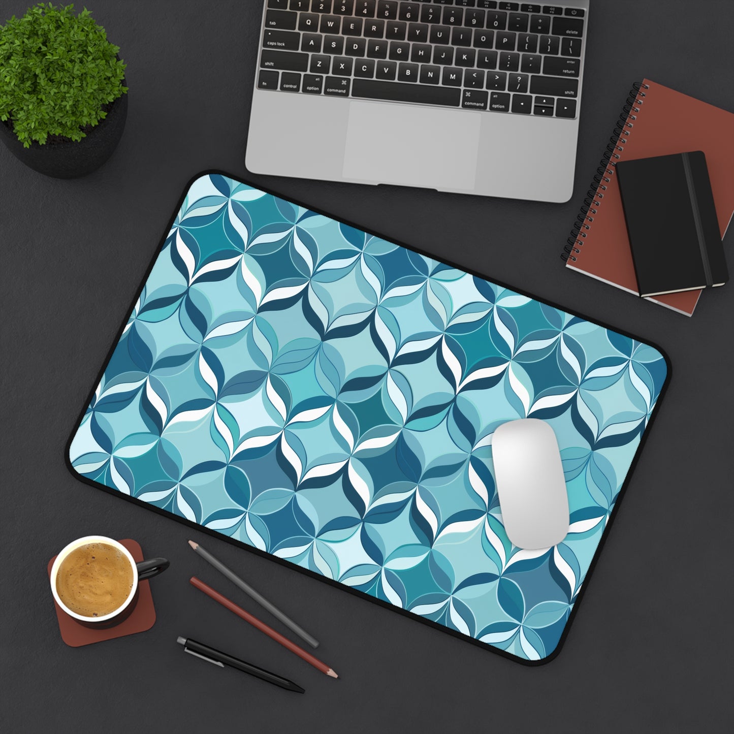 Modern Chic Aqua and Cream Geometric Pattern Extended Gaming Mouse Pad  Desk Mat  - 3 Sizes