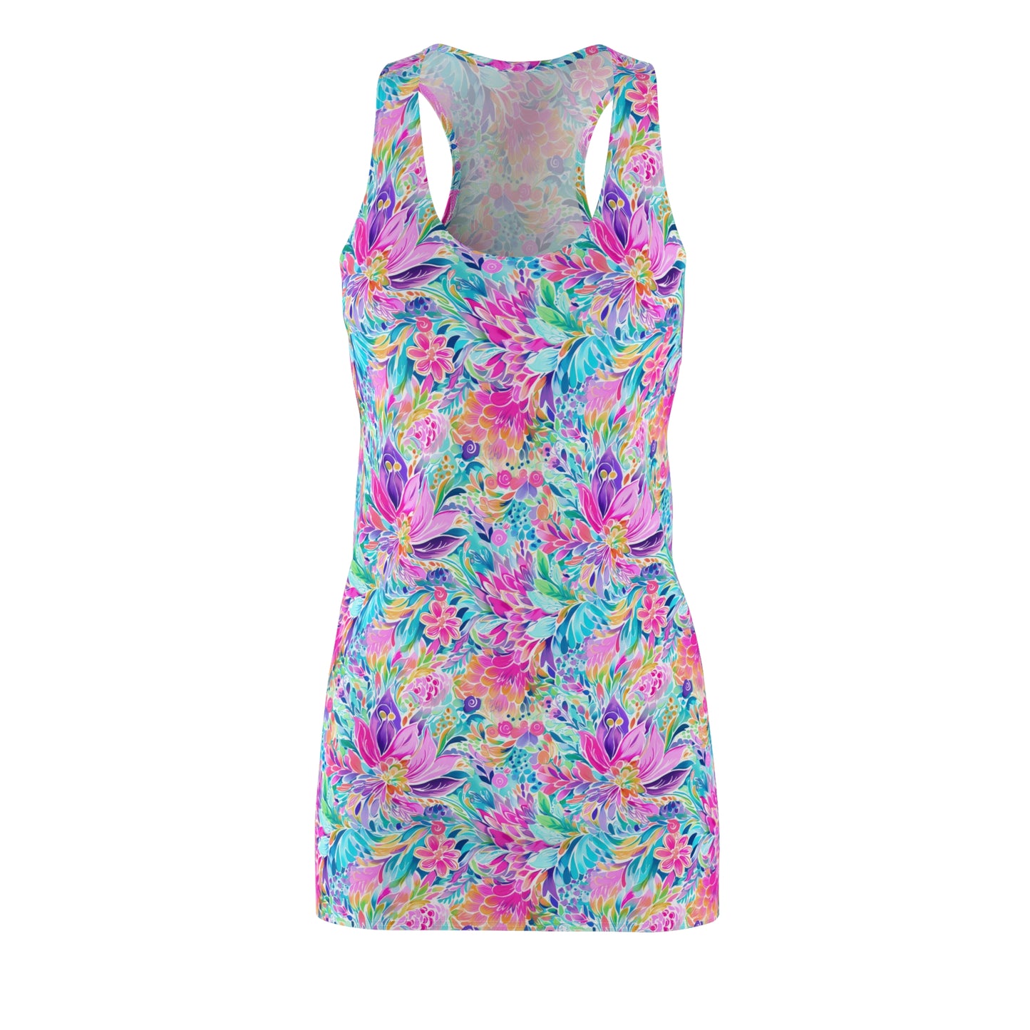 Tropical Prism: Rainbow Watercolor Flowers in Full Bloom Women's Racerback Dress XS - 2XL