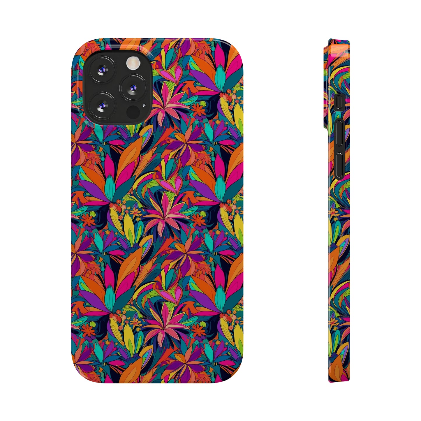 Tropical Neon Flowers Iphone 15-12 Slim Phone Case