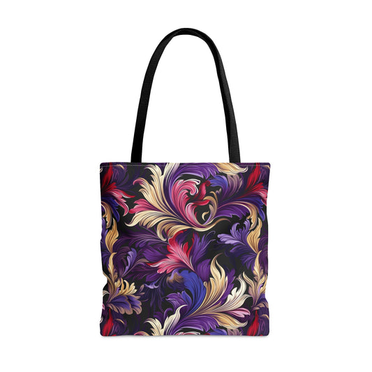 Purple, Gold & Pink Floral Swirls of Foliage Design - Canvas Tote 3 Sizes