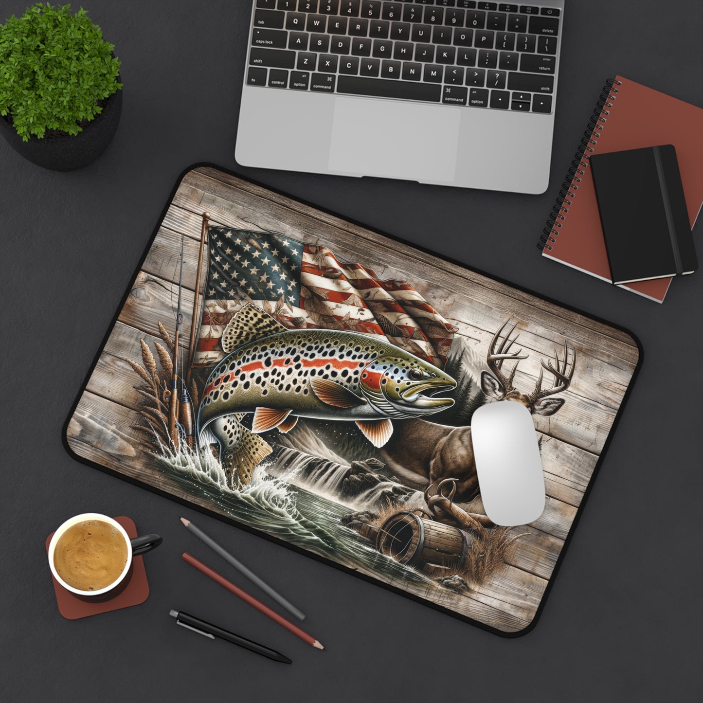 American Flag Trout Fishing Deer Camo Hunting Season Extended Gaming Mouse Pad  Desk Mat  - 3 Sizes