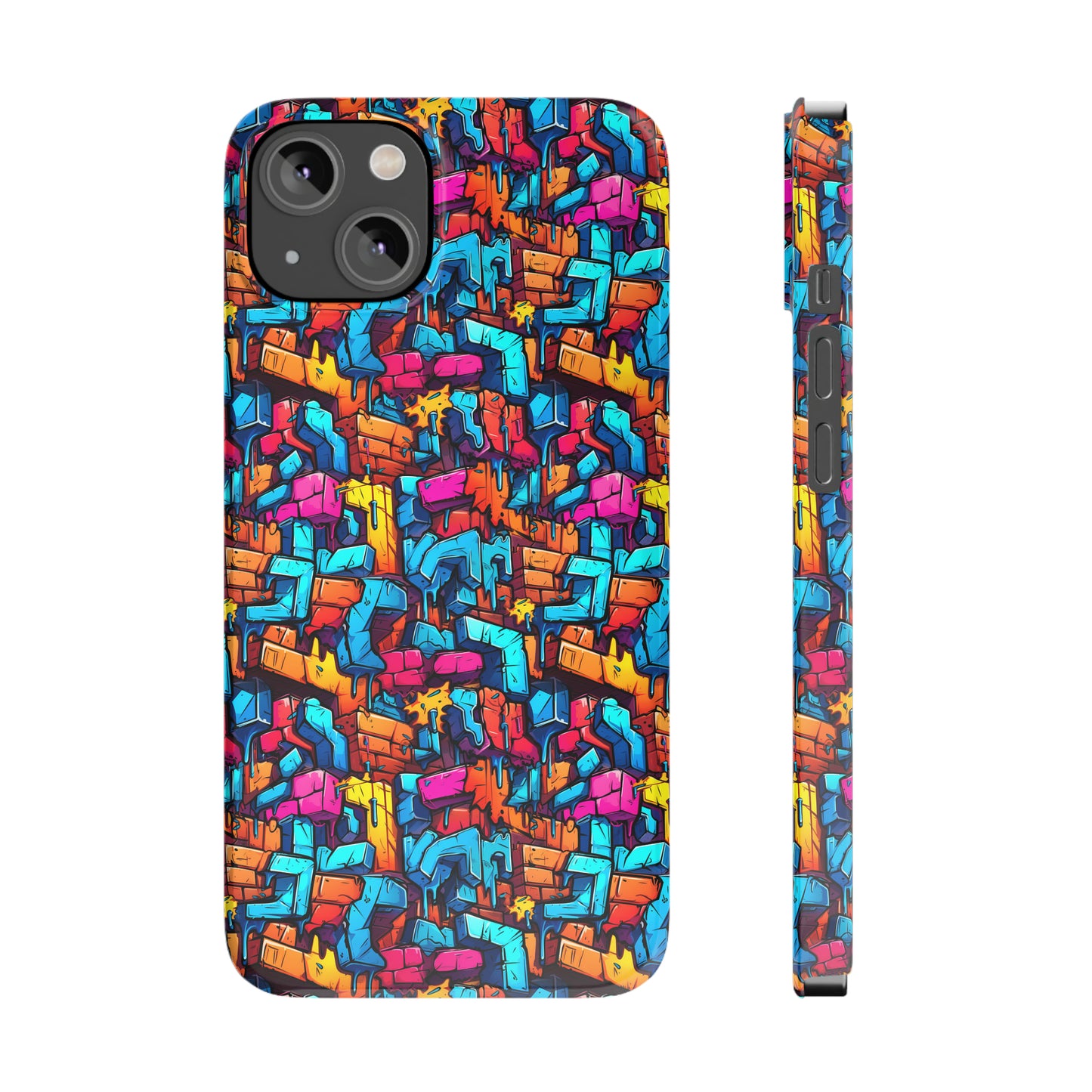 3D Rainbow Colored Graphic Blocks Design Iphone 15-12 Slim Phone Case