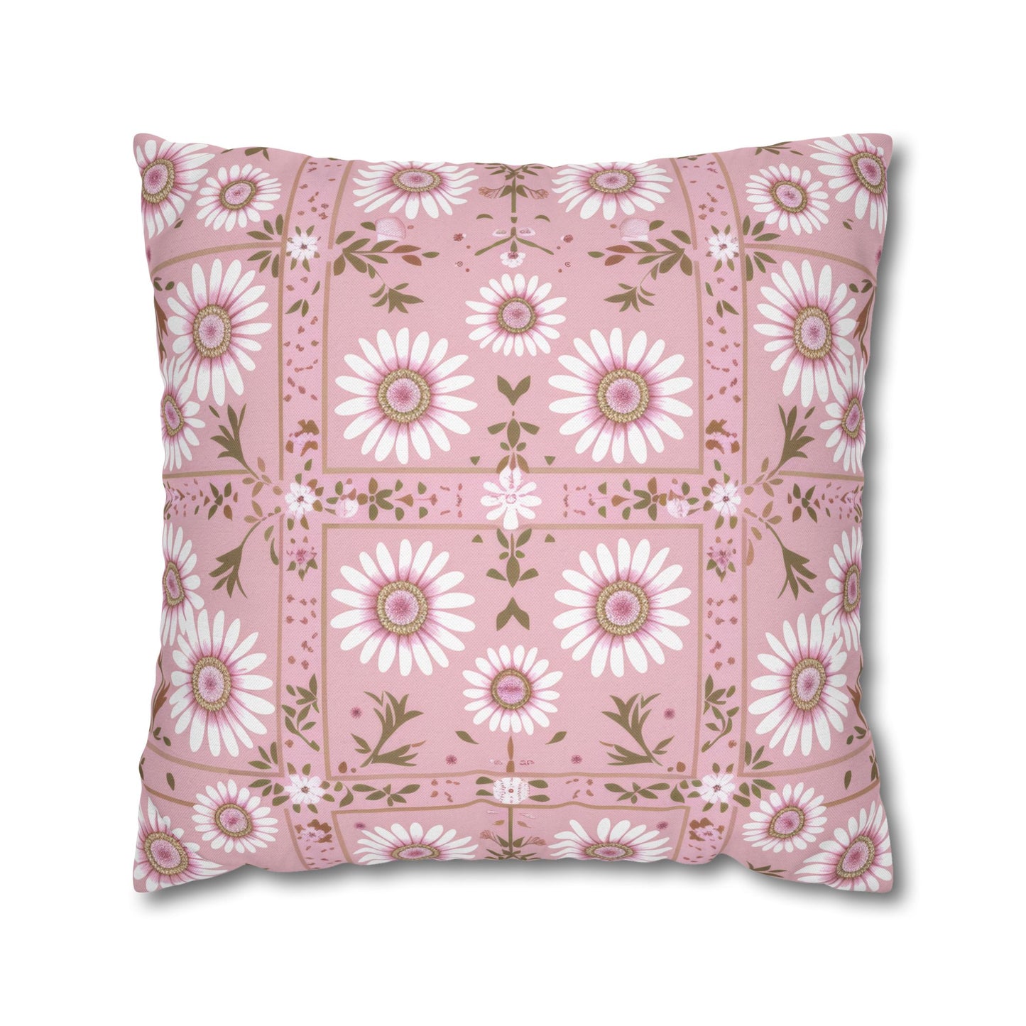 Charming Daisy Pink and White Floral Tile Pattern Spun Polyester Square Pillowcase 4 Sizes