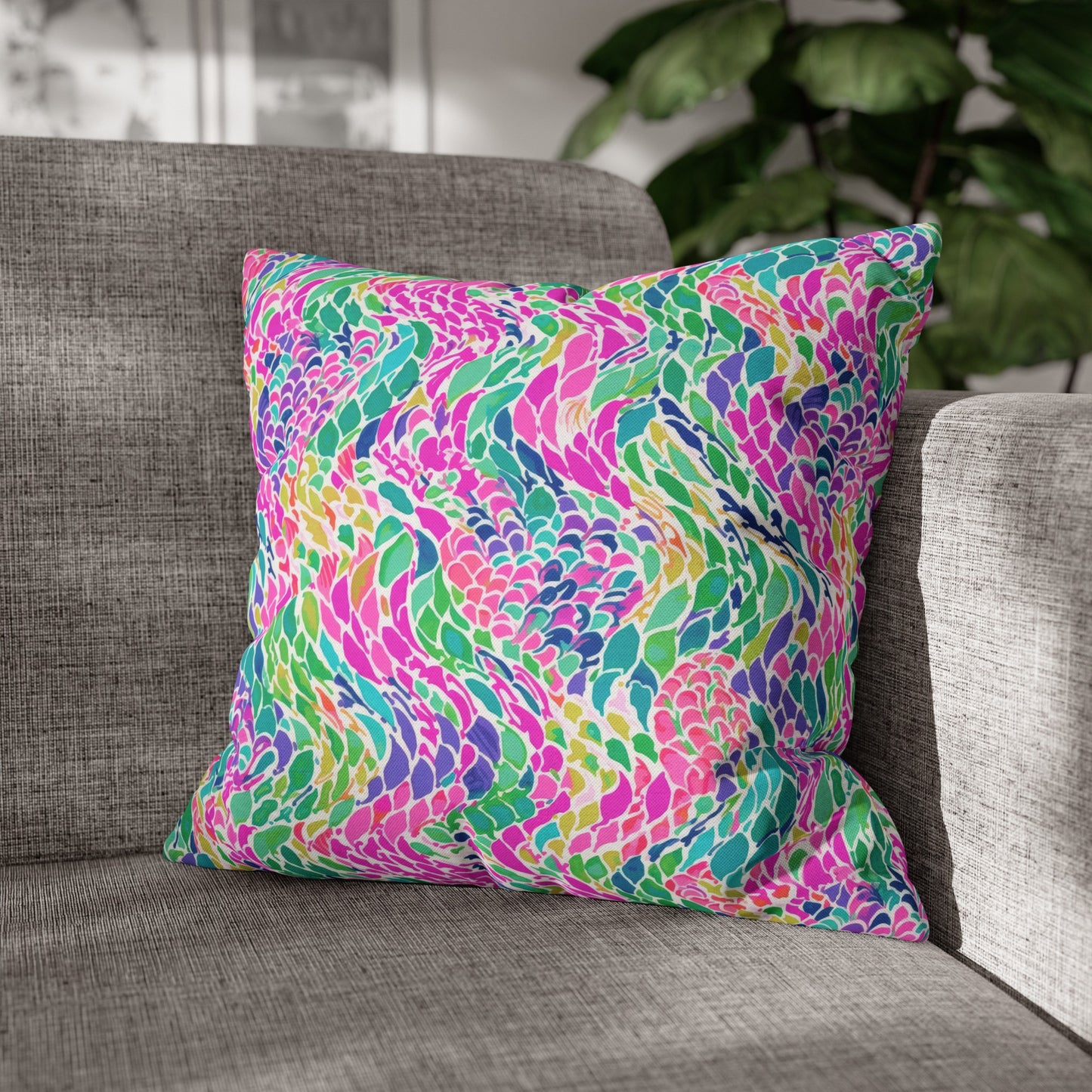 Enchanted Waves: Rainbow Mermaid Dancing in the Sea Spun Polyester Square Pillowcase 4 Sizes