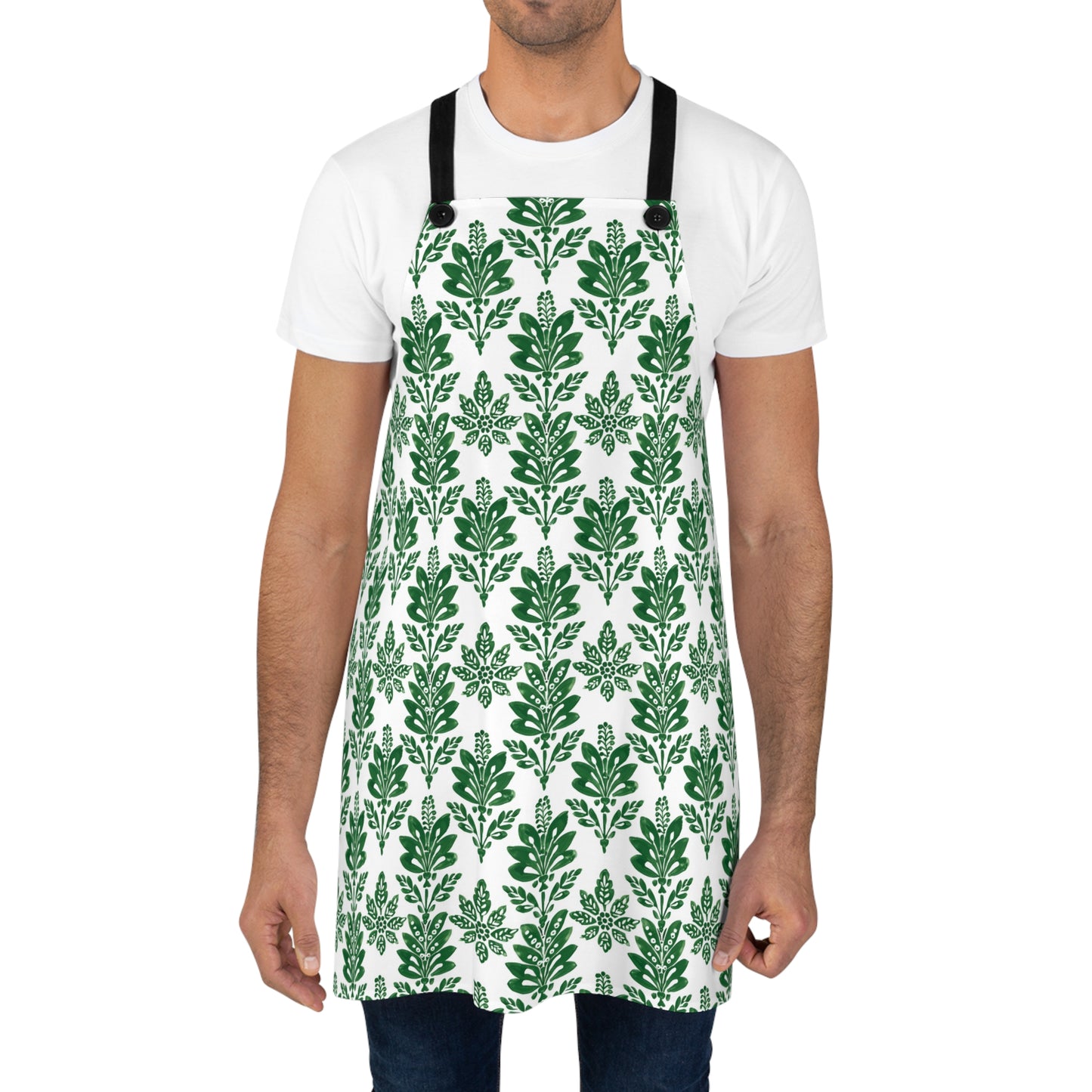 Green Botanical Indian Block Print Pattern Kitchen Chef Apron