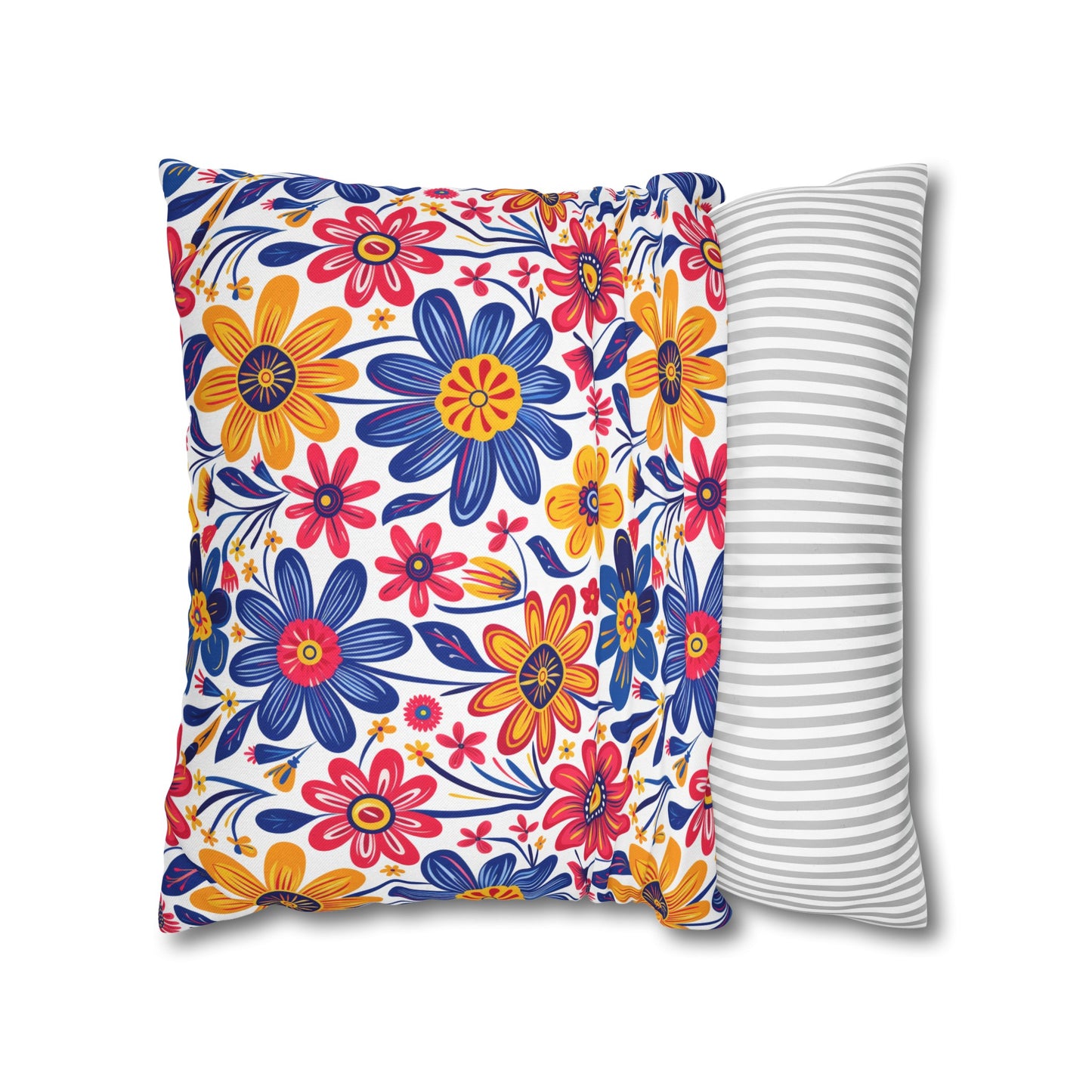 Vivid Blossom Bouquet: Large Hand-Drawn Spring Flowers Bursting with Vibrant Colors Spun Polyester Square Pillowcase 4 Sizes